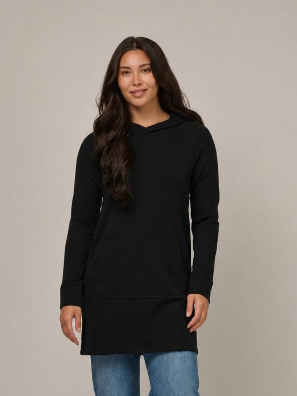 Wool& Everett Merino Wool Hoodie Tunic Black Long Sleeve Size Large